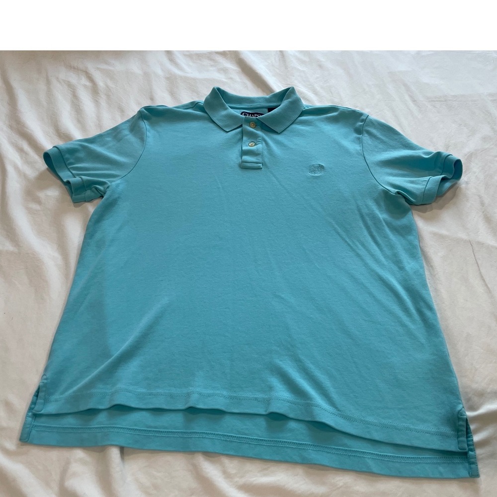 Chaps Mens Custom Fit Polo Shirt Turquoise Blue Cotton Short Sleeve Large